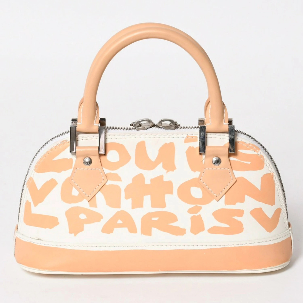 LOUIS VUITTON Monogram Graffiti Alma Horizontal Handbag White Beige Cream